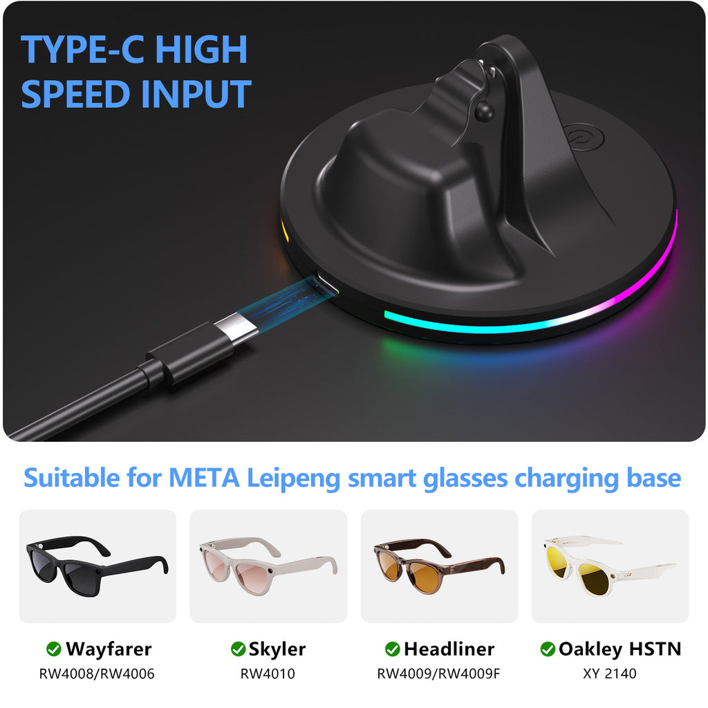 RGB Charging Dock & Storage Stand for Meta Ray-Ban Smart Glasses – AR Glasses Charging Station & Display Holder